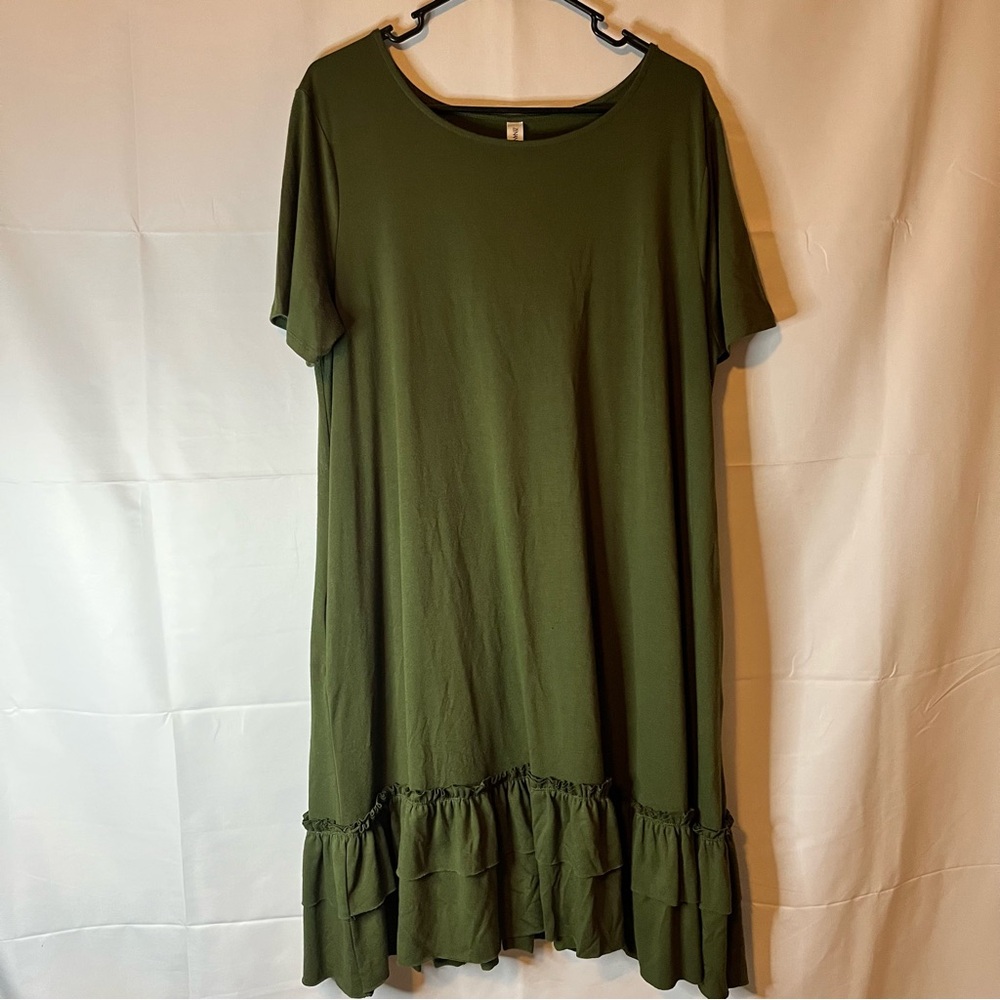 Zenana Outfitters Olive Green Ruffle Hem Midi Dress